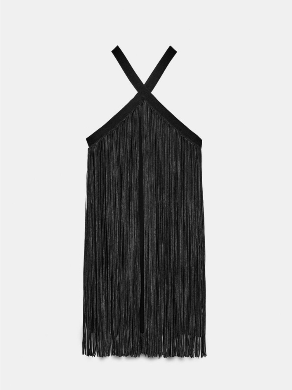 Zara Black Fringe Halter Mini Dress with Crisscross Straps Size Medium NWT - Picture 8 of 10